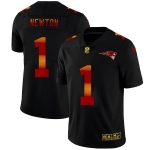 New England Patriots #1 Cam Newton Men's Black Nike Red Orange Stripe Vapor Limited NFL Jersey