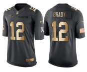 Nike New England Patriots #12 Tom Brady Anthracite 2016 Christmas Gold Men's NFL Limited Salute to Service Jersey