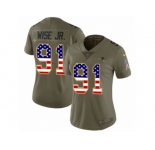 Women Nike New England Patriots #91 Deatrich Wise Jr Limited Olive USA Flag 2017 Salute to Service NFL Jersey