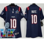 Women's New England Patriots #10 Drake Maye Limited Navy Super Bowl LX Vapor Jersey