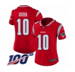 Women's New England Patriots #10 Josh Gordon Limited Red Inverted Legend 100th Season Football Jersey