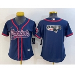 Women's New England Patriots #10 Mac Jones Navy Blue Team Big Logo With Patch Cool Base Stitched Baseball Jersey