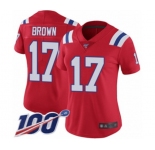 Women's New England Patriots #17 Antonio Brown Red Alternate Vapor Untouchable Limited Player 100th Season Football Jersey