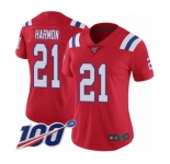 Women's New England Patriots #21 Duron Harmon Red Alternate Vapor Untouchable Limited Player 100th Season Football Jersey