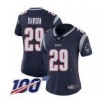 Women's New England Patriots #29 Duke Dawson Navy Blue Team Color Vapor Untouchable Limited Player 100th Season Football Jersey