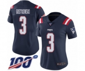 Women's New England Patriots #3 Stephen Gostkowski Limited Navy Blue Rush Vapor Untouchable 100th Season Football Jersey