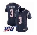 Women's New England Patriots #3 Stephen Gostkowski Navy Blue Team Color Vapor Untouchable Limited Player 100th Season Football Jersey