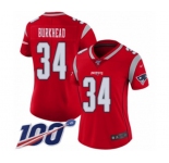 Women's New England Patriots #34 Rex Burkhead Limited Red Inverted Legend 100th Season Football Jersey