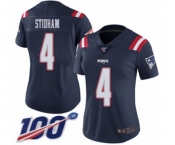 Women's New England Patriots #4 Jarrett Stidham Limited Navy Blue Rush Vapor Untouchable 100th Season Football Jersey