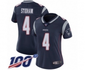 Women's New England Patriots #4 Jarrett Stidham Navy Blue Team Color Vapor Untouchable Limited Player 100th Season Football Jersey