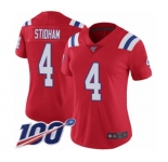 Women's New England Patriots #4 Jarrett Stidham Red Alternate Vapor Untouchable Limited Player 100th Season Football Jersey