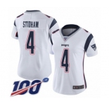 Women's New England Patriots #4 Jarrett Stidham White Vapor Untouchable Limited Player 100th Season Football Jersey