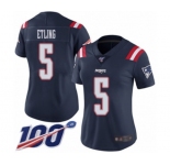 Women's New England Patriots #5 Danny Etling Limited Navy Blue Rush Vapor Untouchable 100th Season Football Jersey