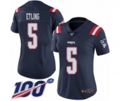 Women's New England Patriots #5 Danny Etling Limited Navy Blue Rush Vapor Untouchable 100th Season Football Jersey