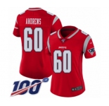 Women's New England Patriots #60 David Andrews Limited Red Inverted Legend 100th Season Football Jersey