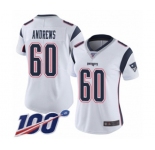 Women's New England Patriots #60 David Andrews White Vapor Untouchable Limited Player 100th Season Football Jersey