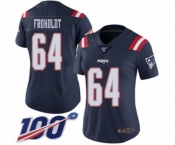 Women's New England Patriots #64 Hjalte Froholdt Limited Navy Blue Rush Vapor Untouchable 100th Season Football Jersey