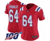 Women's New England Patriots #64 Hjalte Froholdt Red Alternate Vapor Untouchable Limited Player 100th Season Football Jersey