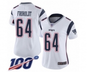 Women's New England Patriots #64 Hjalte Froholdt White Vapor Untouchable Limited Player 100th Season Football Jersey