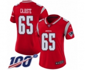 Women's New England Patriots #65 Yodny Cajuste Limited Red Inverted Legend 100th Season Football Jersey