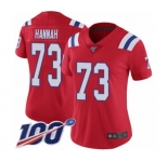 Women's New England Patriots #73 John Hannah Red Alternate Vapor Untouchable Limited Player 100th Season Football Jersey