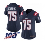 Women's New England Patriots #75 Ted Karras Limited Navy Blue Rush Vapor Untouchable 100th Season Football Jersey