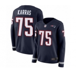 Women's New England Patriots #75 Ted Karras Limited Navy Blue Therma Long Sleeve Football Jersey