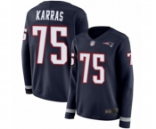 Women's New England Patriots #75 Ted Karras Limited Navy Blue Therma Long Sleeve Football Jersey