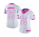 Women's New England Patriots #75 Ted Karras Limited White Pink Rush Fashion Football Jersey