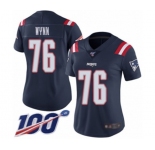 Women's New England Patriots #76 Isaiah Wynn Limited Navy Blue Rush Vapor Untouchable 100th Season Football Jersey