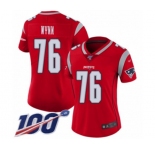 Women's New England Patriots #76 Isaiah Wynn Limited Red Inverted Legend 100th Season Football Jersey