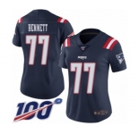 Women's New England Patriots #77 Michael Bennett Limited Navy Blue Rush Vapor Untouchable 100th Season Football Jersey