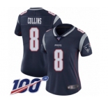 Women's New England Patriots #8 Jamie Collins Navy Blue Team Color Vapor Untouchable Limited Player 100th Season Football Jersey