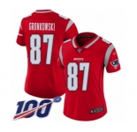 Women's New England Patriots #87 Rob Gronkowski Limited Red Inverted Legend 100th Season Football Jersey
