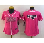 Women's New England Patriots Pink Team Big Logo With Patch Cool Base Stitched Baseball Jersey
