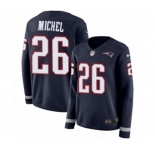 Women's Nike New England Patriots #26 Sony Michel Limited Navy Blue Therma Long Sleeve NFL Jersey