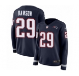 Women's Nike New England Patriots #29 Duke Dawson Limited Navy Blue Therma Long Sleeve NFL Jersey