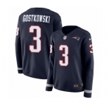 Women's Nike New England Patriots #3 Stephen Gostkowski Limited Navy Blue Therma Long Sleeve NFL Jersey