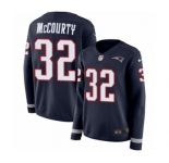 Women's Nike New England Patriots #32 Devin McCourty Limited Navy Blue Therma Long Sleeve NFL Jersey