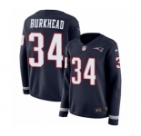 Women's Nike New England Patriots #34 Rex Burkhead Limited Navy Blue Therma Long Sleeve NFL Jersey