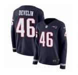 Women's Nike New England Patriots #46 James Develin Limited Navy Blue Therma Long Sleeve NFL Jersey