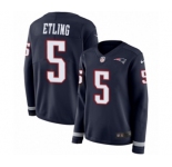 Women's Nike New England Patriots #5 Danny Etling Limited Navy Blue Therma Long Sleeve NFL Jersey