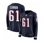Women's Nike New England Patriots #61 Marcus Cannon Limited Navy Blue Therma Long Sleeve NFL Jersey