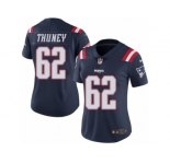 Women's Nike New England Patriots #62 Joe Thuney Limited Navy Blue Rush NFL Jersey