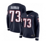 Women's Nike New England Patriots #73 John Hannah Limited Navy Blue Therma Long Sleeve NFL Jersey
