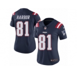 Women's Nike New England Patriots #81 Clay Harbor Limited Navy Blue Rush NFL Jersey