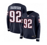 Women's Nike New England Patriots #92 James Harrison Limited Navy Blue Therma Long Sleeve NFL Jersey