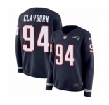 Women's Nike New England Patriots #94 Adrian Clayborn Limited Navy Blue Therma Long Sleeve NFL Jersey