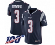 Youth New England Patriots #3 Stephen Gostkowski Navy Blue Team Color Vapor Untouchable Limited Player 100th Season Football Jersey