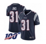 Youth New England Patriots #31 Jonathan Jones Navy Blue Team Color Vapor Untouchable Limited Player 100th Season Football Jersey